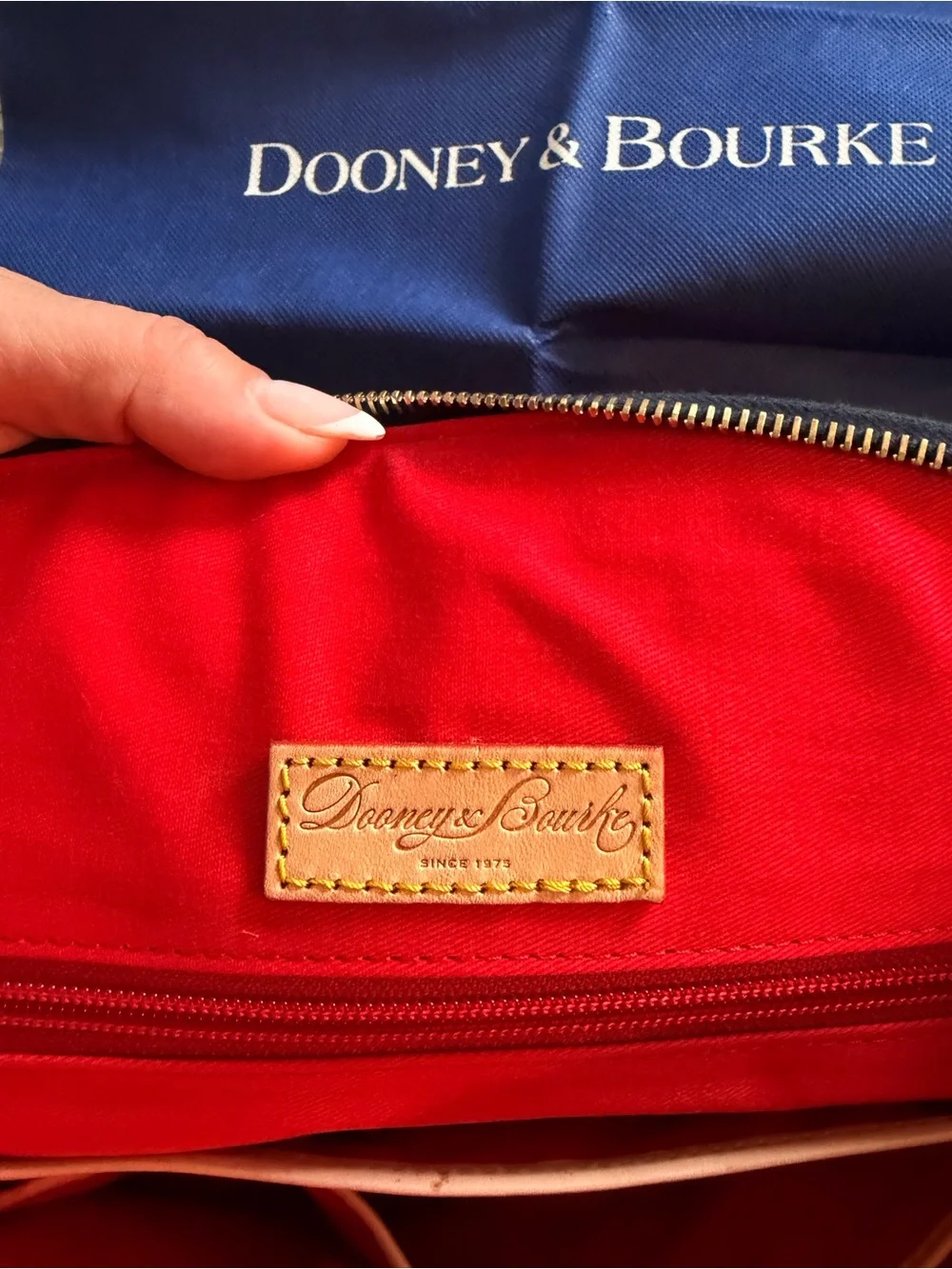 Dooney & Bourke Navy Blue Patent Zip Zip Satchel W/ Dustbag - EUC